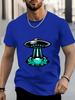 Cartoon UFO Spaceship Graphic Unisexs Crew Neck T Shirt Alien Flying Saucer Print Short Sleeve Casual Cotton Streetwear Daily Tee