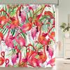 3D Flamingo Print Shower Curtain Set With Hooks Nordic Style Pink Birds Flower Leaves Waterproof Fabric Home Bathroom Curtains