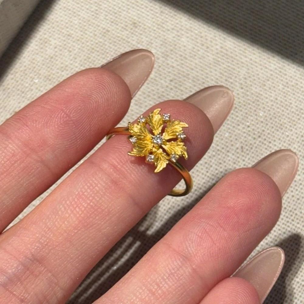 Ancient Peony Rhinestone Rings Copper Gold Jewelry Accessories Trendy Floral Adjustable Ring  Gift