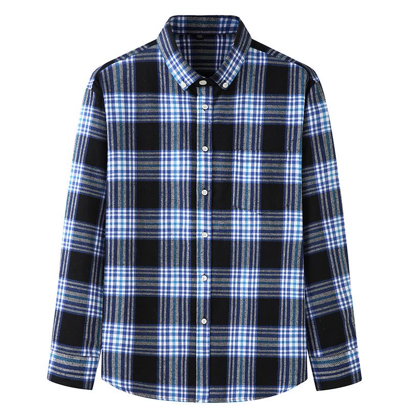 Men s Plus Size Autumn/Winter Plaid Shirt - Business Casual, Brushed Color-Woven, Extra Wide Fit, Loose Style 210/144