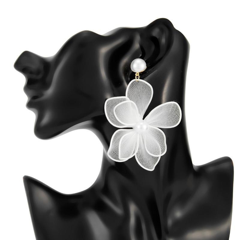 Great temperament light luxury high-end niche design white big flower pearl earrings exaggerated thin ear jewelry women