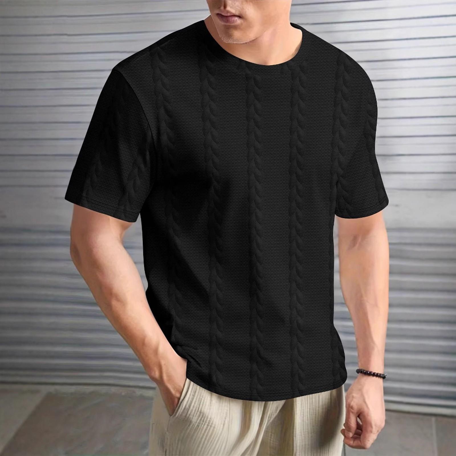 

Мужская летняя однотонная витая летняя повседневная футболка с круглым вырезом и короткими рукавами XXL чёрный