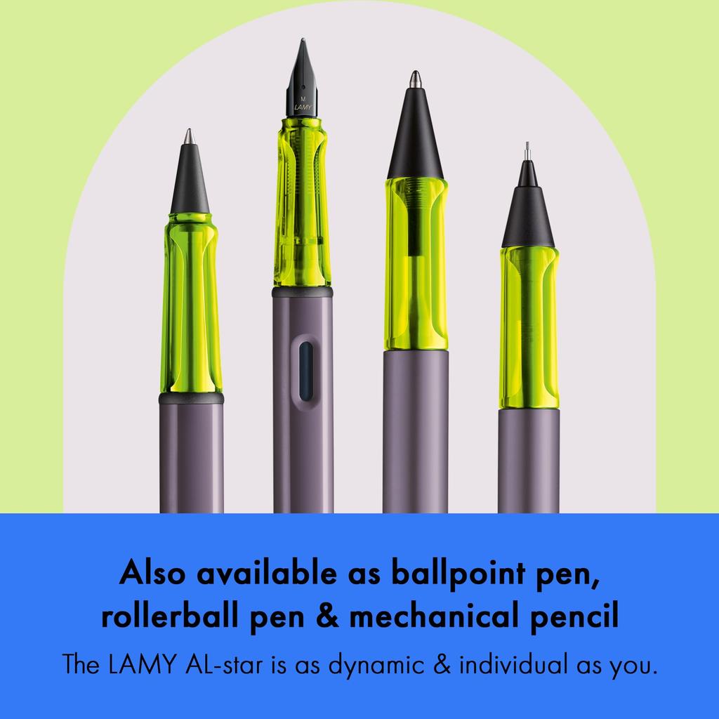 LAMY AL-STAR Aubergine - F-size Fountain Pen with Ergonomic Grip and Polished Steel Nib - Lightweight Aluminum Body - Includes LAMY T10 Blue Cartridge
