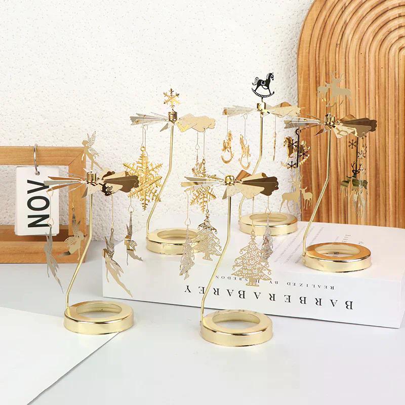 Gold Metal Rotating Candle Holder, Christmas Dinner Wedding Party Decor