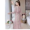 New Spring/Autumn Long Sleeve Waist Slimming High Waist Display High-Waisted Floral Chiffon Dress Long Dress
