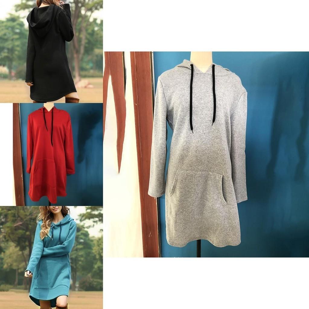 Cozy Womens Winter Long Sleeve Tunic Tops Pullover Hoodie Dress In Six Colors