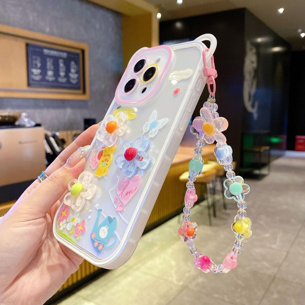 The New Three-dimensional Flower Bracelet Mobile Phone Case Is Suitable for Huawei MATE60PRO Anti-drop Soft Case P70 Lanyard Girl Style