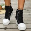 Fashion High Top Wedge Heel Sneakers for Women Fashion Mix Color Lace Up Canvas Shoes Woman Lightweight College Students Casual Sneakers