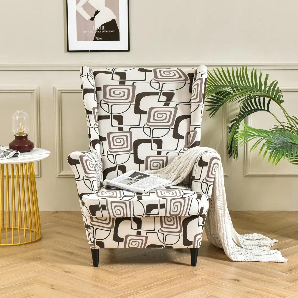 Elastic Floral Print Stretch Protector Wingback Chair Covers Recliner Wing Arm Sofa Cover Slipcover Furniture Protector