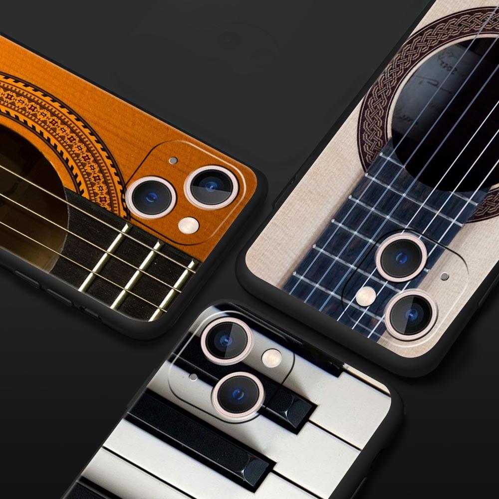 Music Instrument Guitar Piano Luxury Phone Case For iPhone 11 14 15 Pro MAX 12 13 Mini 7 8 Plus X XR XS SE Silicone Cover Funda