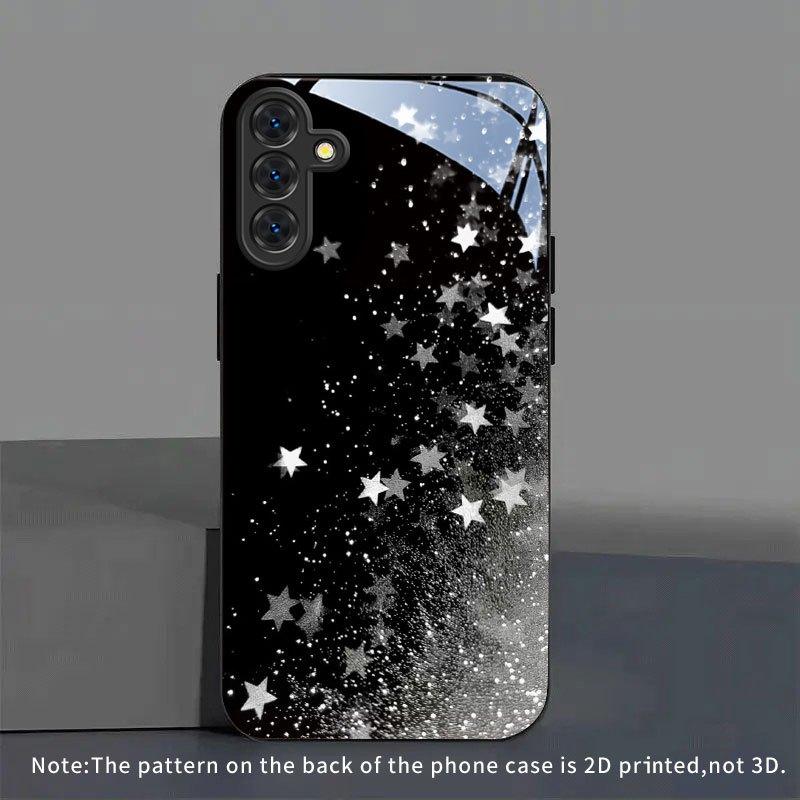 Black and white star pattern tempered glass phone case for Samsung Galaxy S26 S25 S24 S23 S22 S21 S20 fe plus ultra anti drop