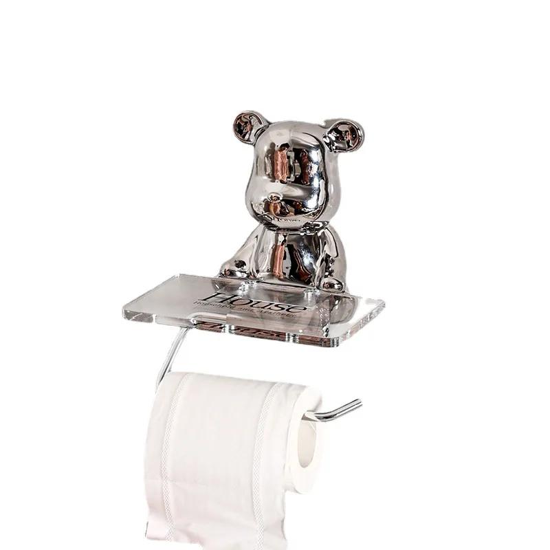 Electroplated Bear Tissue Holder Acrylic Wall Mounted Paper Holder Toilet Roll Paper Holder Bathroom Wall Mounted Storage Rack