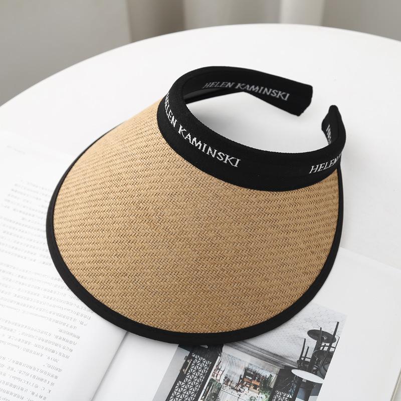 Summer Straw Hat for Women Foldable Empty Top Sun Hat Outdoor Beach Running Bicycle Wide Brim Female Sunscreen Visor Casual Cap