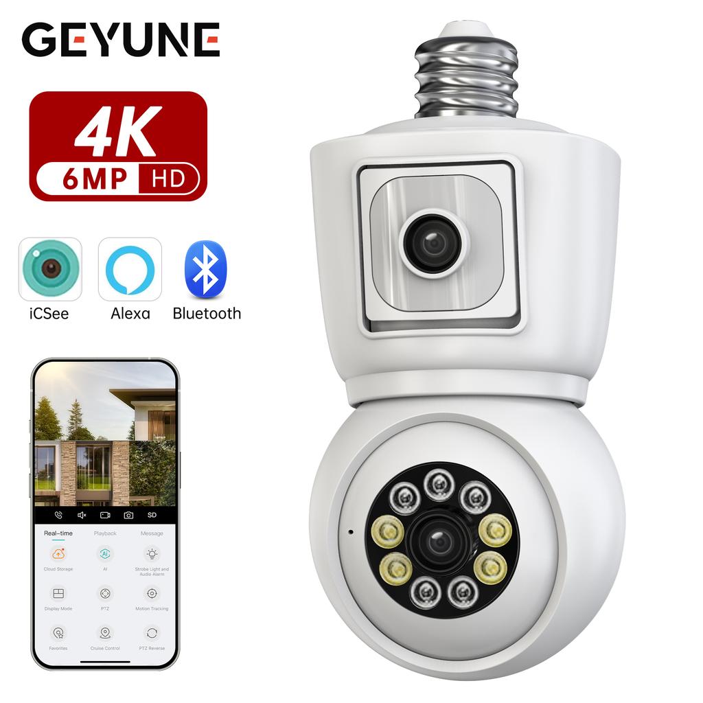 8MP E27 Bulb WiFi Camera 4K Lens Dual Screen Cam Auto Tracking Two Way Audio Night Vision CCTV Security Protection ICSEE