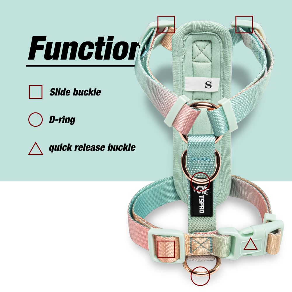 TSPRO Hunde Geschirr mit Leicht und Atmungsaktiv Geeignet für Kleine und Mittel Perfekt zum Spazierengehen und Langlebiges Haustier Geschirr Größe Anti-Zug Schutz,