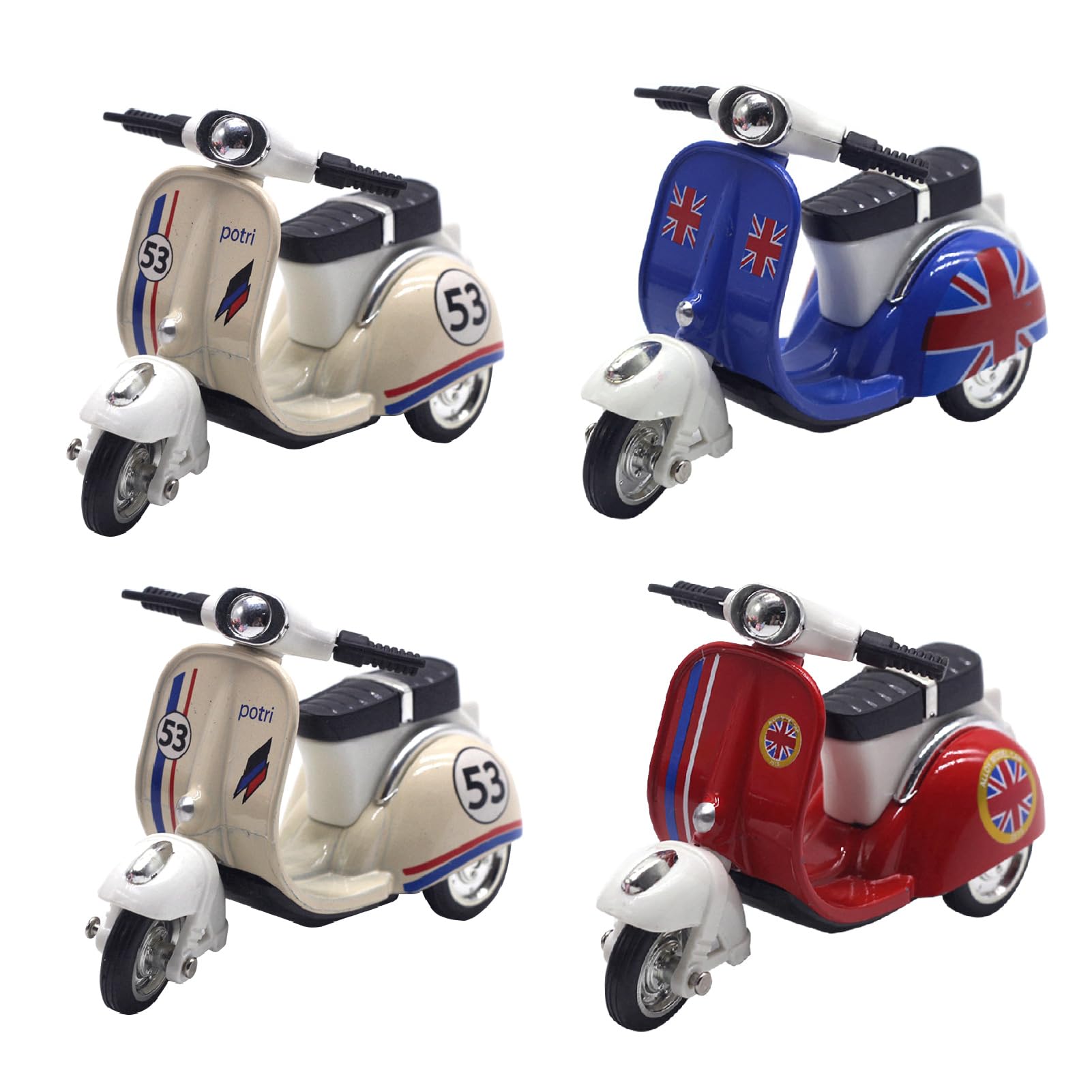 

Famimueno Scooter Nostalgic Retro Classic Diecast Display Mini Diorama of 2 1 1 (Set 4 White, Blue, Red)