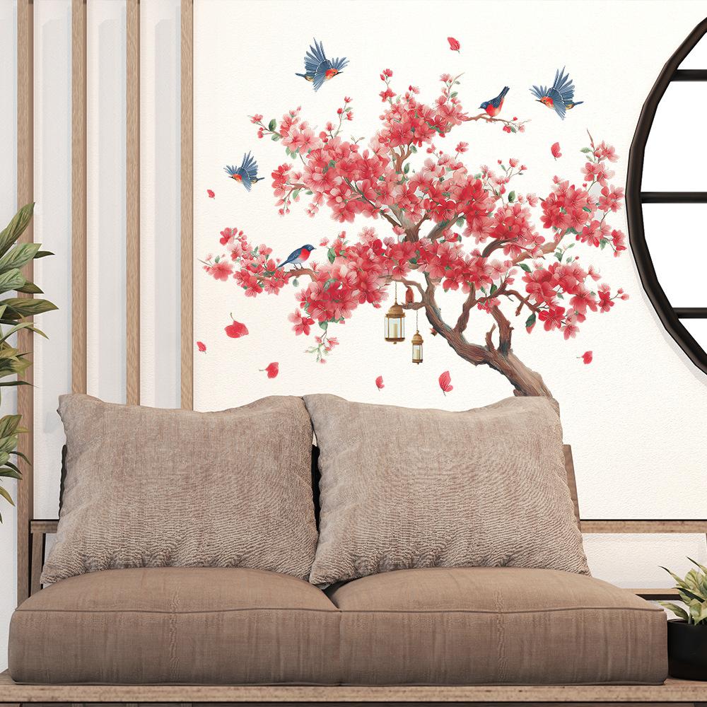 Autocolante de perete noi în stil chinezesc, romantice cu piersici și coțofană, pentru living și birou, decorațiuni și înfrumusețare pentru casă