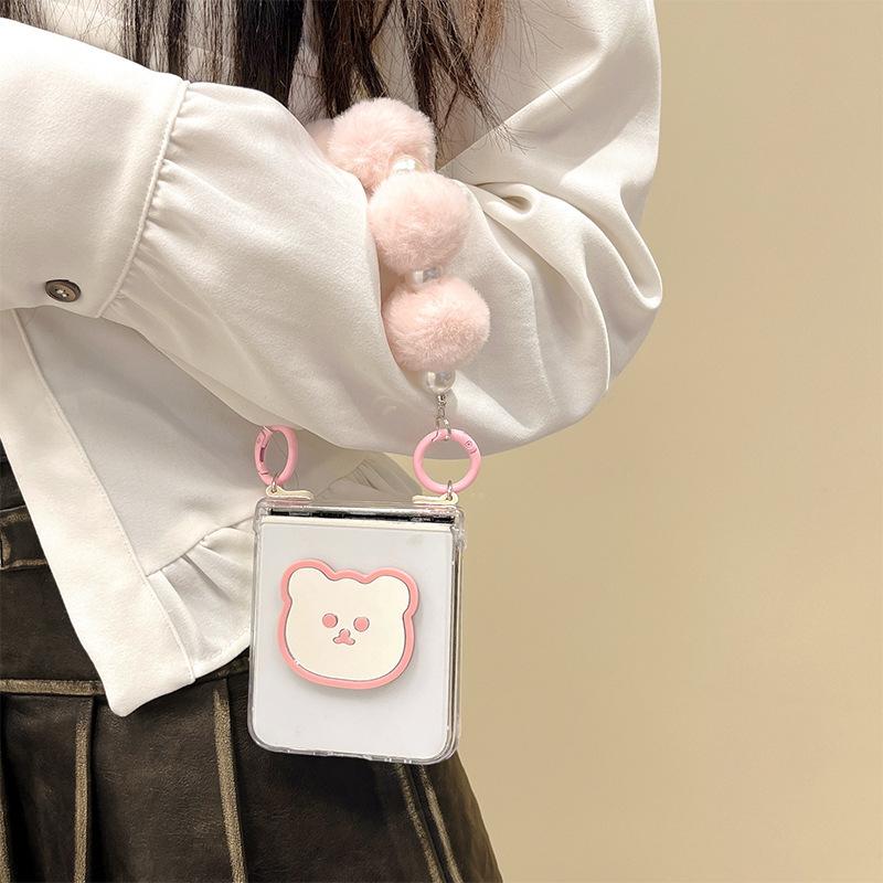 Transparent Zflip6 Flip Phone Case for Findn2flip Plush Handheld Bear Mirror Folding Protective Cover
