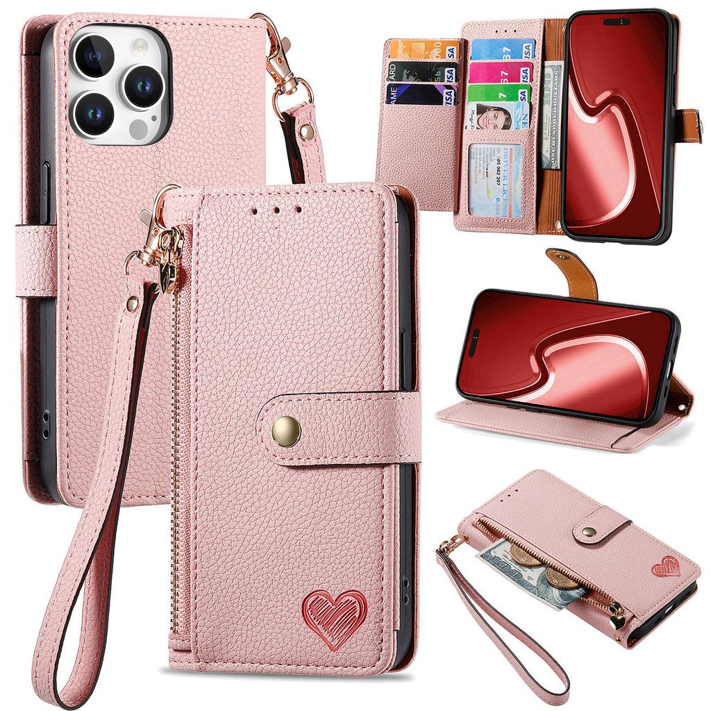 Portafoglio con Laccetto da Polso e Porta Carte, Laccetto a Tracolla, Supporto Integrato, Custodia per Telefono per iPhone 16 15 14 13 12 11 Pro Max Plus Cover