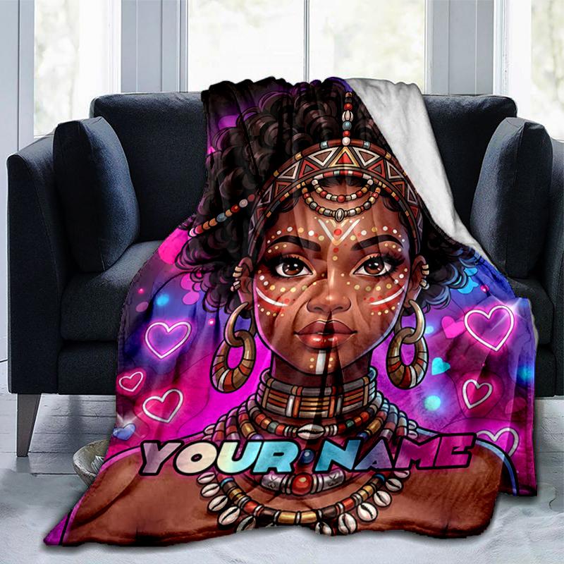 1PC Custom Name African Beauty Festival Flannel Blanket Versatile,all-season Throw Suitable for the Living Room,bedroom,camping,travel,and Gift