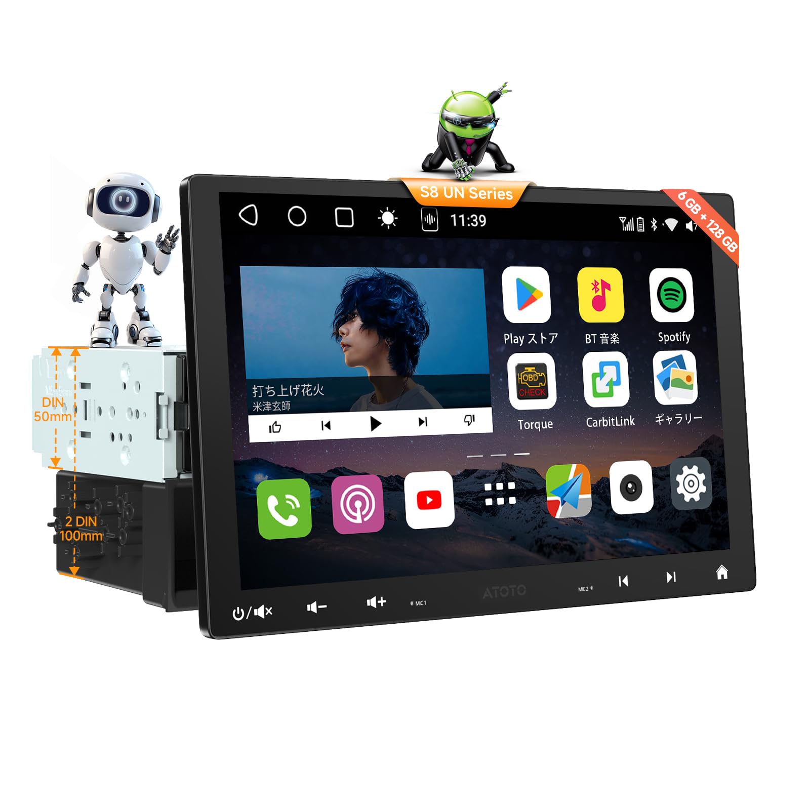 

ATOTOMOVE S8 Ultra 1DIN 2DIN Android Car Stereo with Floating QLED Wireless Auto DSP and Dual Bluetooth 10.1-inch & Touchscreen, 6+128GB RAM,