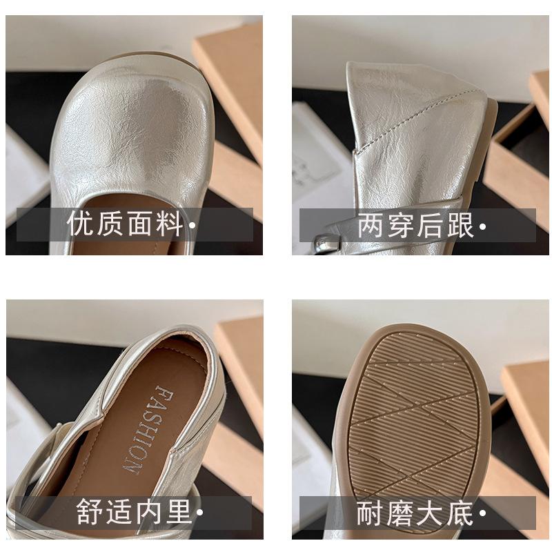 Silver retro French flat-bottomed light-mouth single shoes women's summer 2025 new models with skirts versatile soft-soled Mary Jane shoes