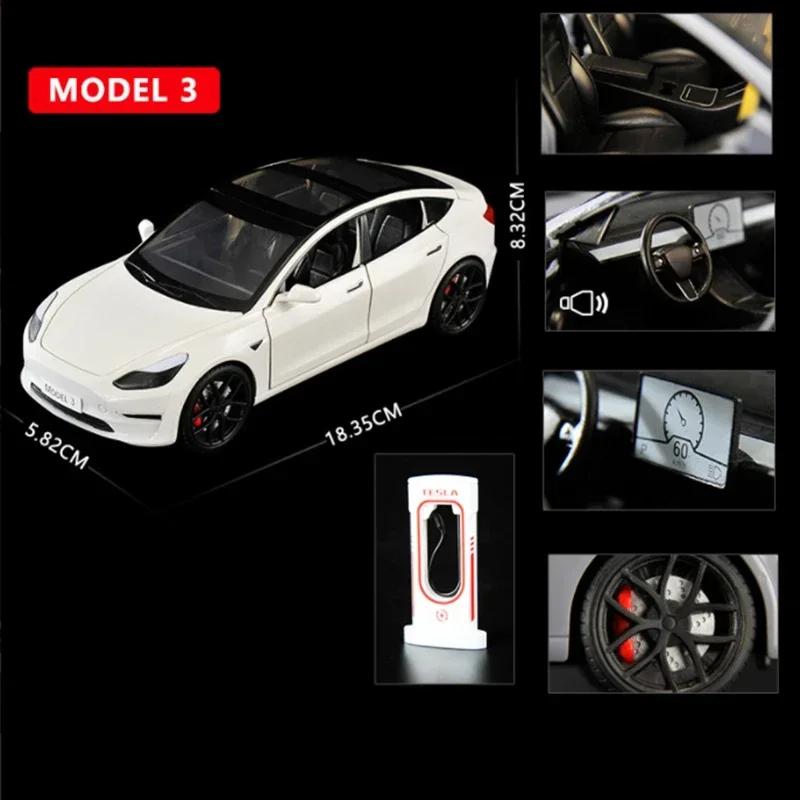 AKX1 1:24 TESLA Model 3 Car Toys Alloy Diecasts Metal Vehicles Car Model With Sound Light Vehicle Toys For Children Gifts Collection