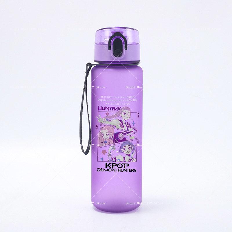 650ML K-Pop Demon Hunters Water Cup Boys Girl Portable Drop-proof Outdoor Fitness Jug Trend Simple Frosted Sports Water Cups Gift