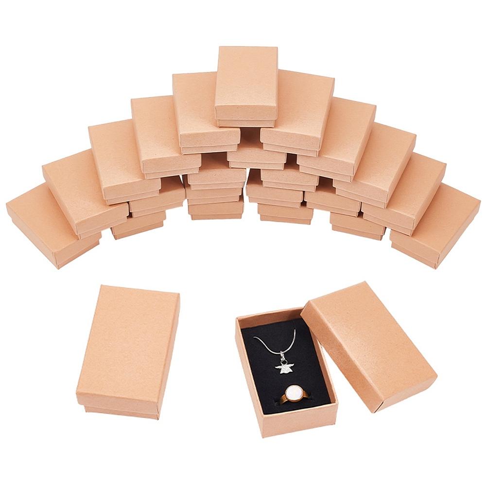 24pcs Cardboard Jewelry Set Box for Ring Necklace Rectangle Tan 8x5x3cm