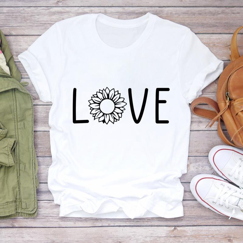 (Asian Size) trend love cute Lady Female Casual T Shirt Printed Clothing Top Fashion Short Sleeve T-shirts Women Graphic Tee