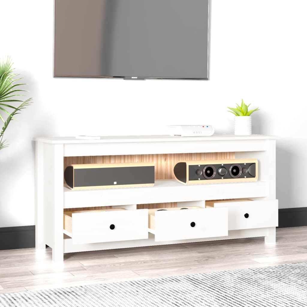 Vidaxl Szafka Pod Telewizor, Biała, 114X35X52 Cm, Lite Drewno Sosnowe