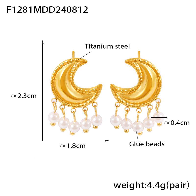 Elegant Geometric Moon Tassel Earrings with Titanium Steel and Faux Pearls
