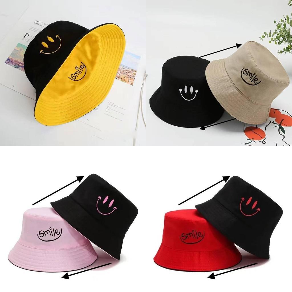 Embroidery Letters Smile Double Sided Fisherman Hat Spring Summer Protection Sun