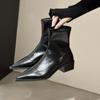 Fashion Sexy Pointed Toe Slip On Chelsea Boots Women 2025 Autumn Fashion Silver Square Medium Heel Ankle Boots Soft Elastic Pu Booties