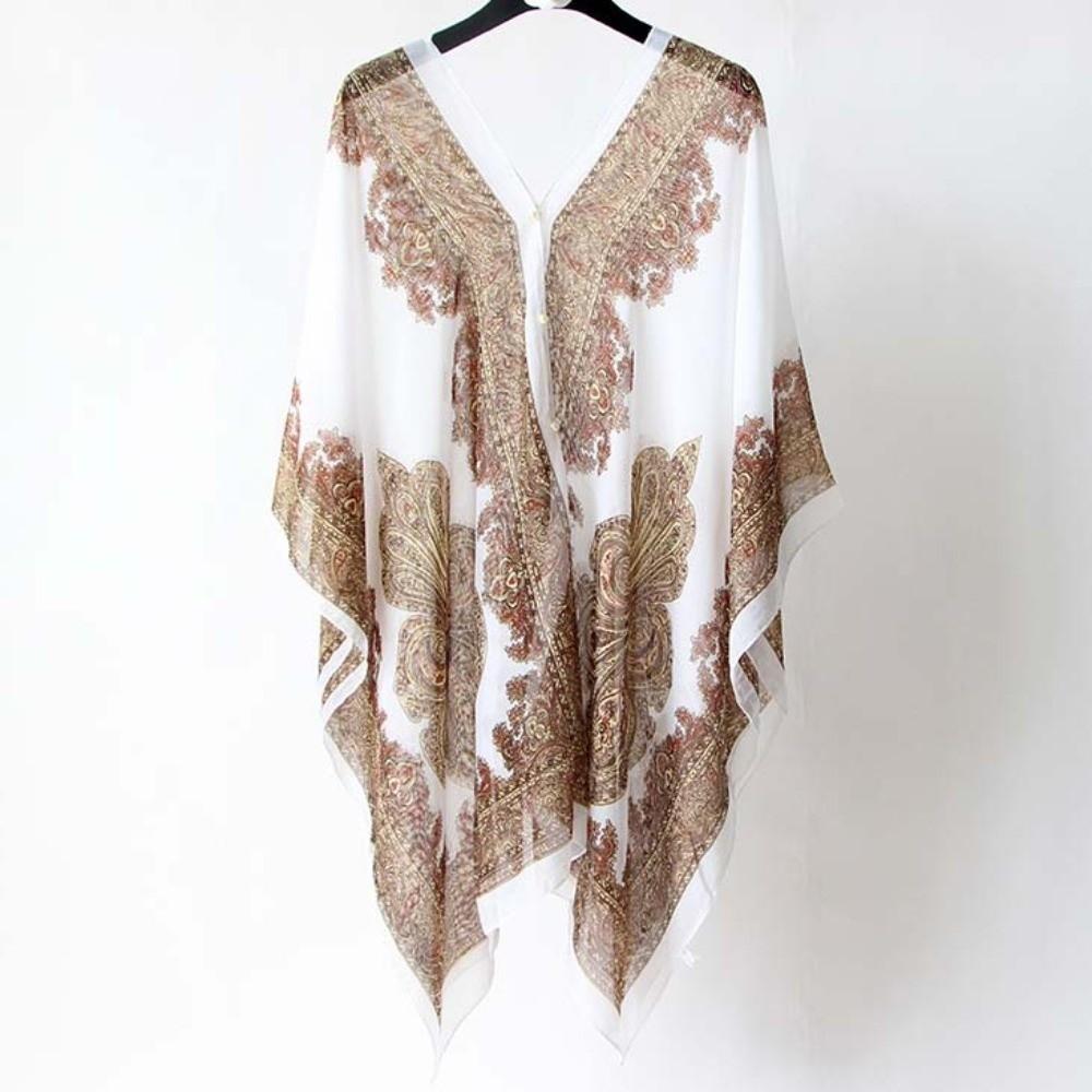 Breathable Sunscreen Thin Large Scarf with Buckle Seaside Vacation Cloak  Neck Decoration