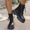 Women's Round Toe Side Zip Front Lace-Up Platform Non-Slip Short Thigh Boots Non-Slip High Heel Boots