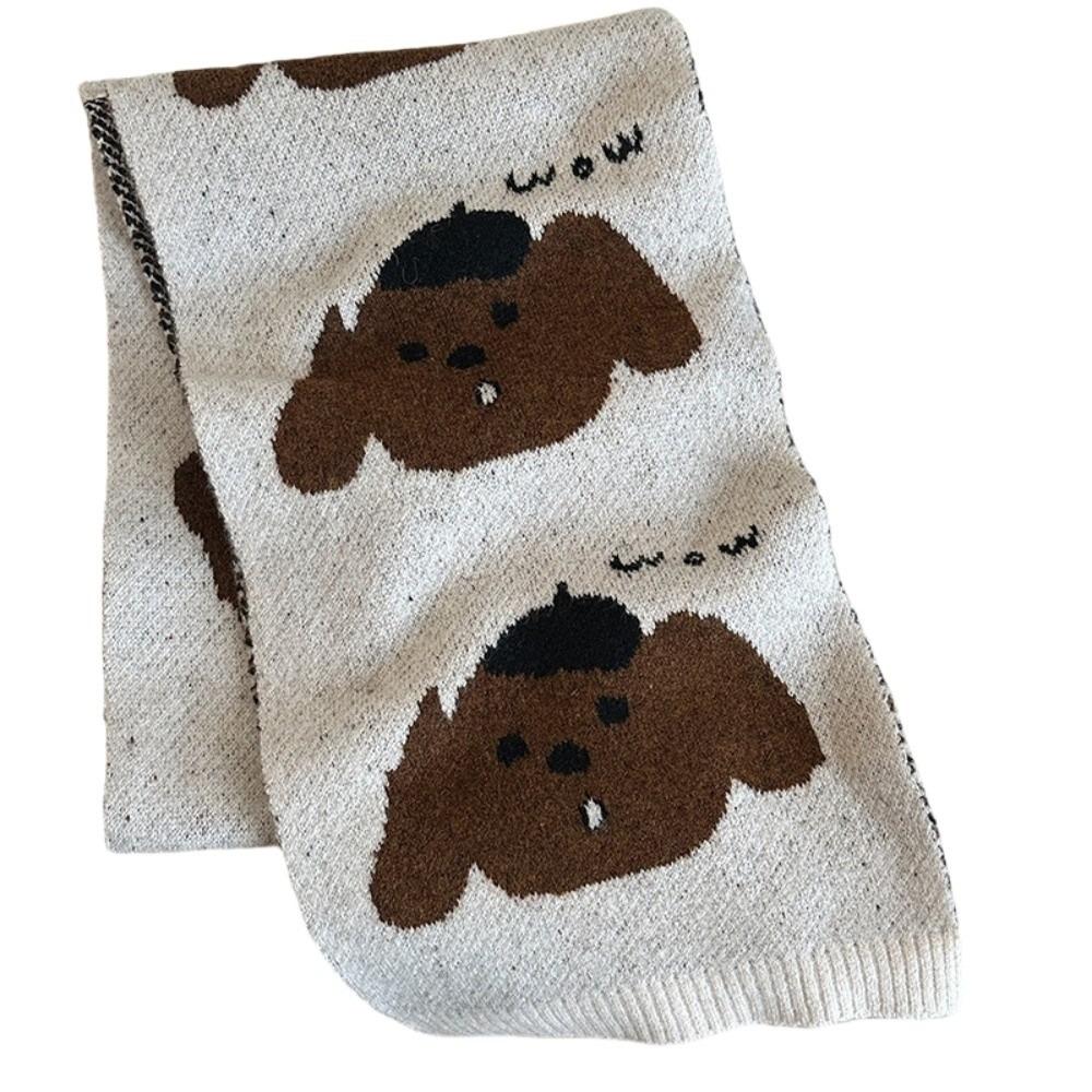 Windproof Puppy Pattern Scarf Lightweight Knitted Shawl Trendy Cashmere Blend Scarf Winter