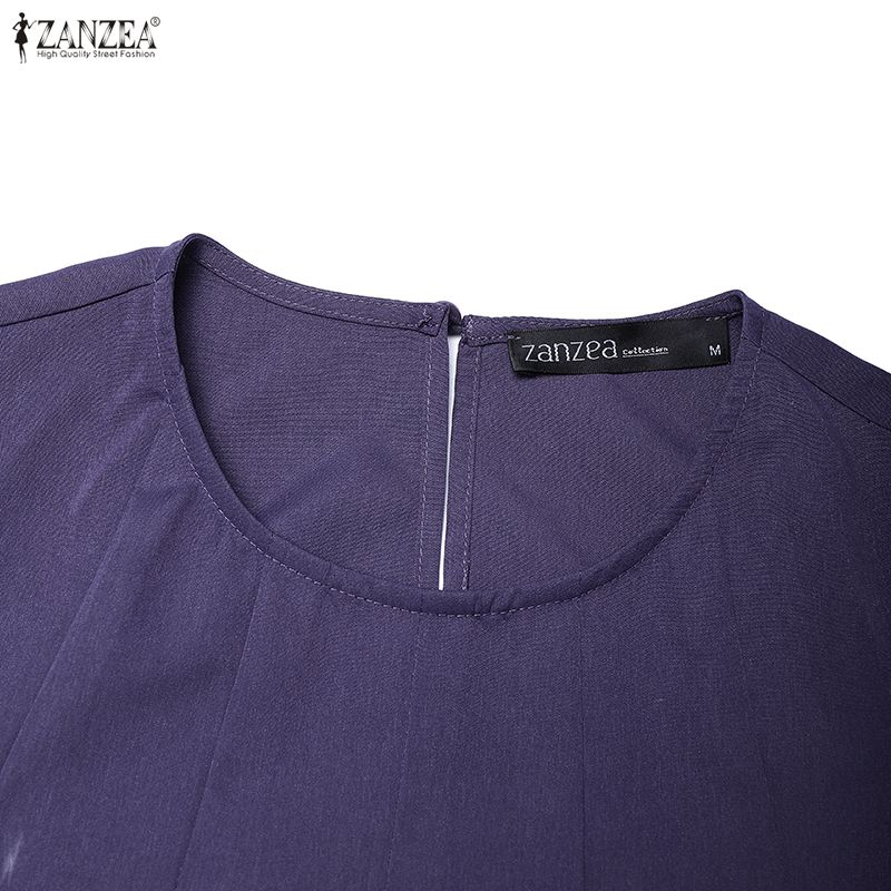 ZANZEA Women Casual Round Neck Solid Color 3/4 Sleeve Loose Dress