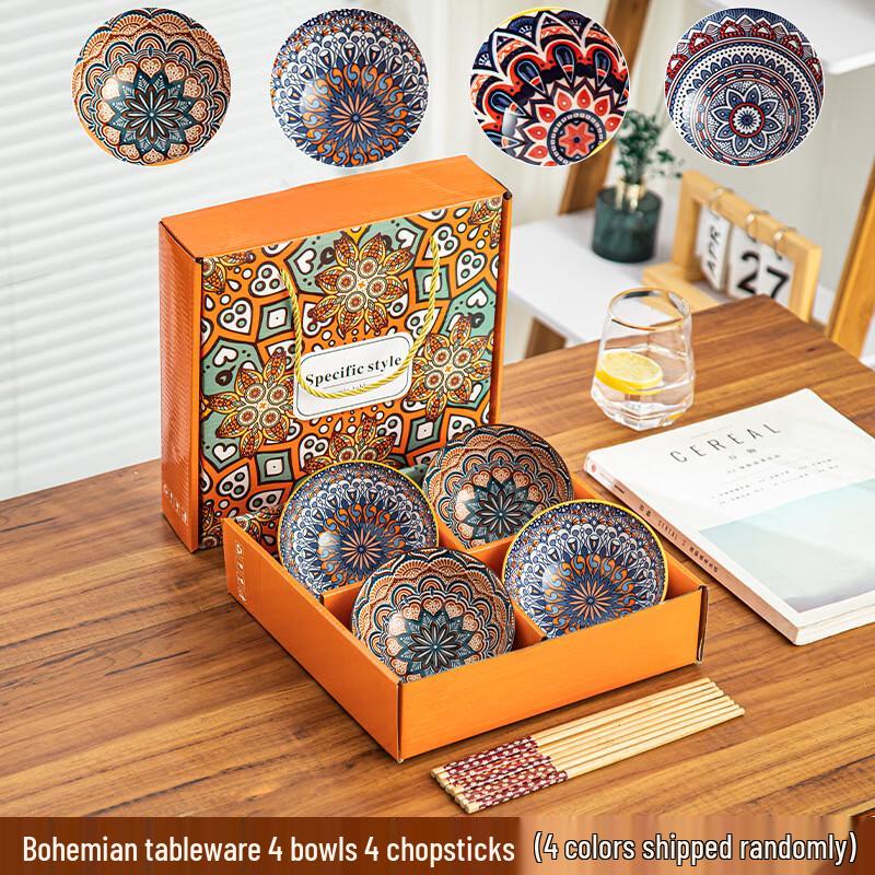 MUTTI Bohemian Ceramic Tableware Set - 4 Bowls & Chopsticks