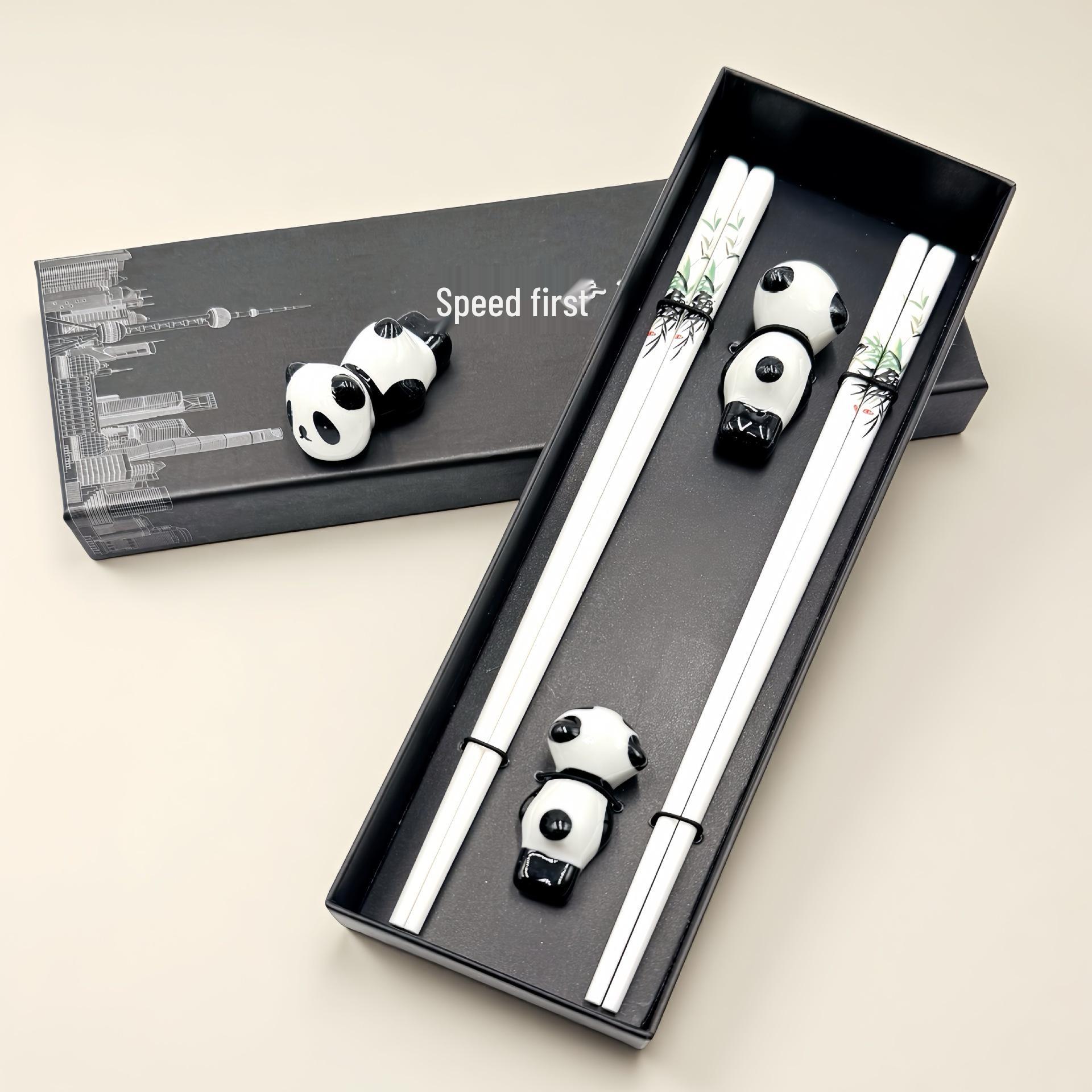 Jingdezhen Porcelain Panda Chopsticks & Rest Gift Set - Chengdu Cultural Chinese Style