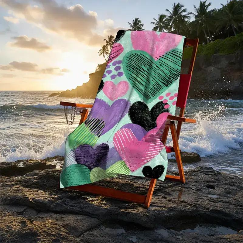 1pc of Heart Painting Experience Theme Beach Towel,Heart's Mouth, Emotional Palette, Creative Doodle Wall, Valentine's Day Love