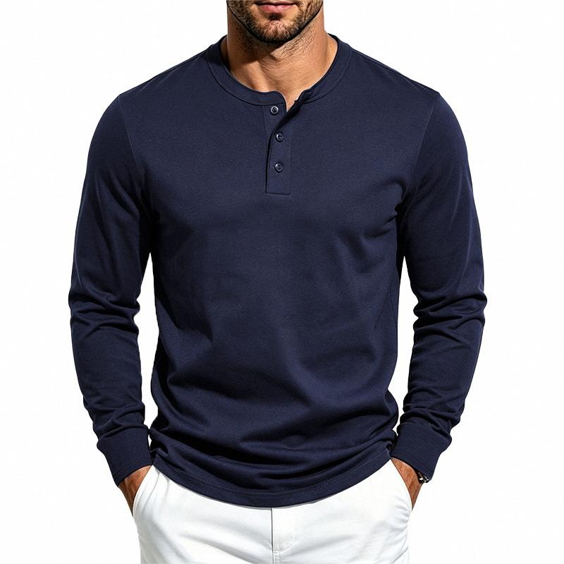 Men S Long Sleeve Henley T Shirt Casual Solid Color