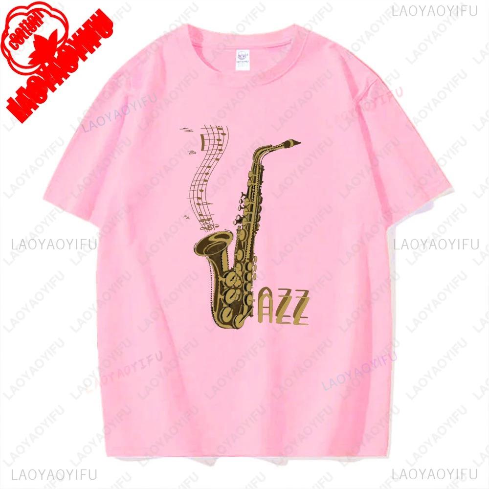 Cute Cat Plays Jazz Saxophone Graphic T Shirts Woman Man Vintage Fashion Casual Streetwear High Quality Cotton Tee Shirt Funny