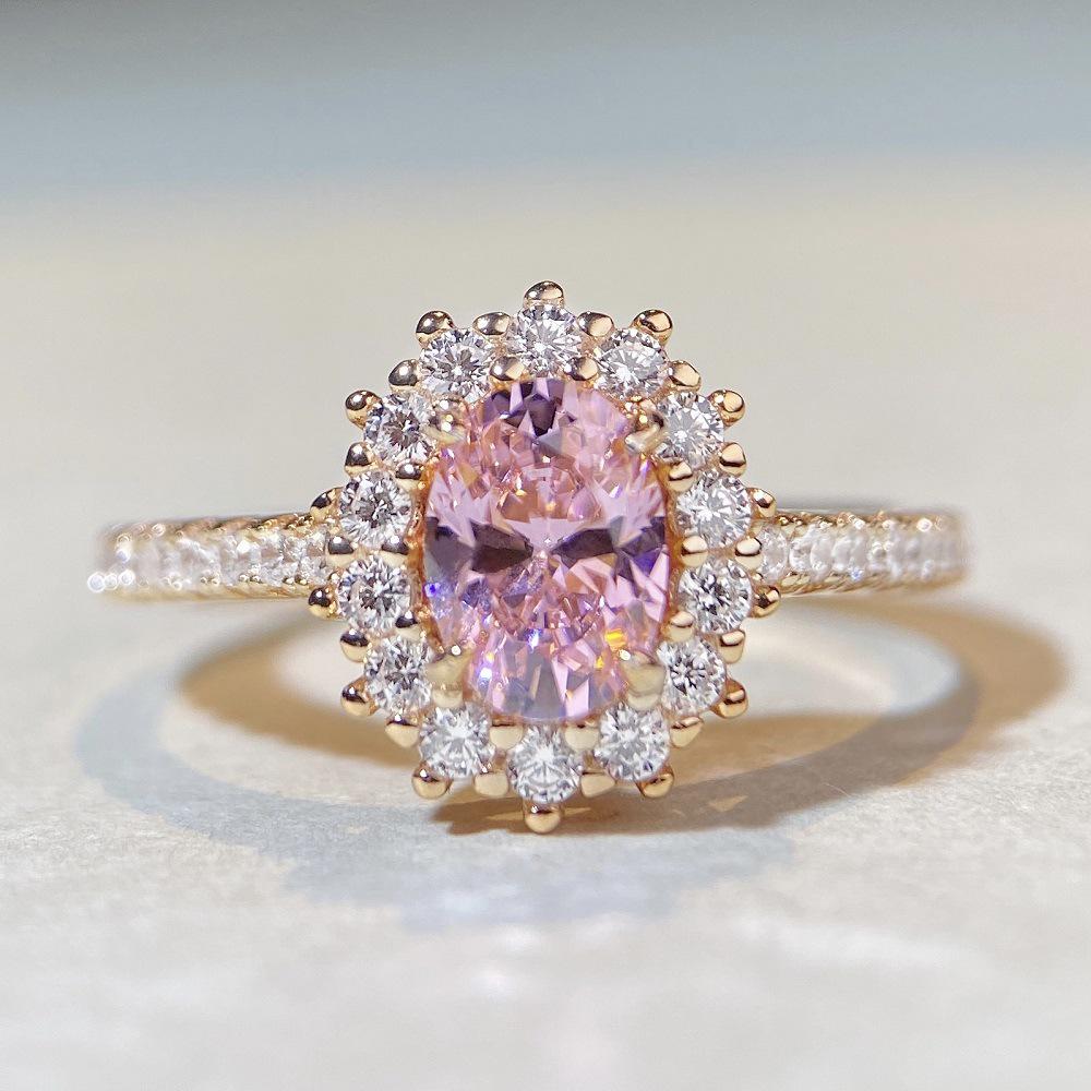 925 Sterling Silver Pink Diamond Snowflake Ring - Women's Simple Versatile Design, Hot Seller with High-Carbon Diamonds