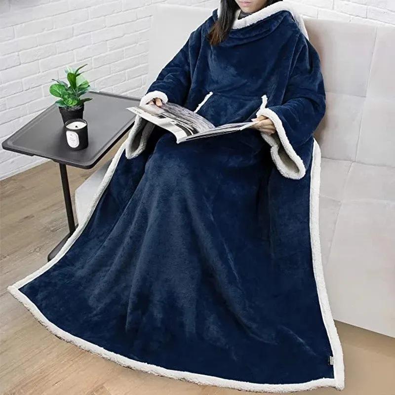 Hooded Super Large Flannel TV Blanket - Wearable, Warm, & Thick Lambswool Cold Protection for Lazy Days