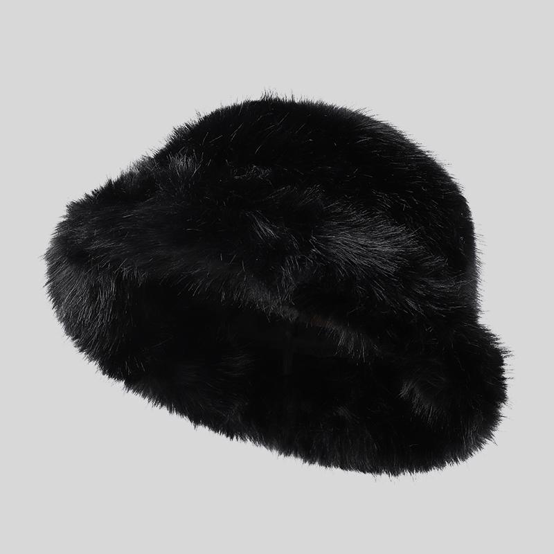 Fashion Furry Cap Autumn Winter Women s Fluffy Faux Fur Bucket Hats One Size чёрный