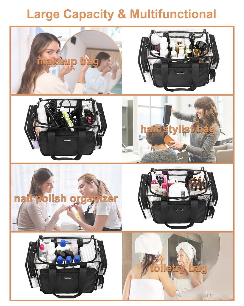 Relavel Professional Makeup Artist Clear Storage Bag with Multi Compartment Large Capacity Makeup Bag for Makeup Artists