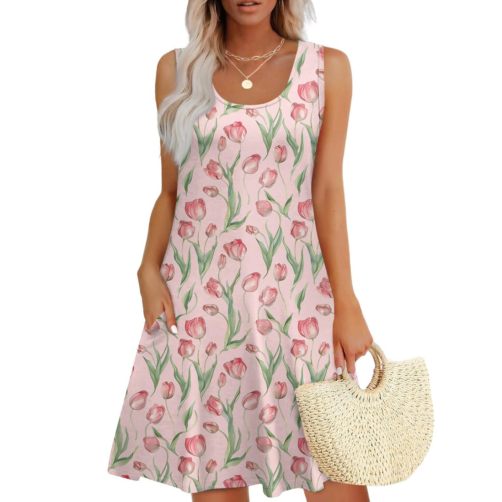 

Женский повседневный сарафан с карманами, летнее пляжное платье в стиле бохо, праздничные платья для женщин, футболки, платья с U-образным вырезом, свободные платья-майки L