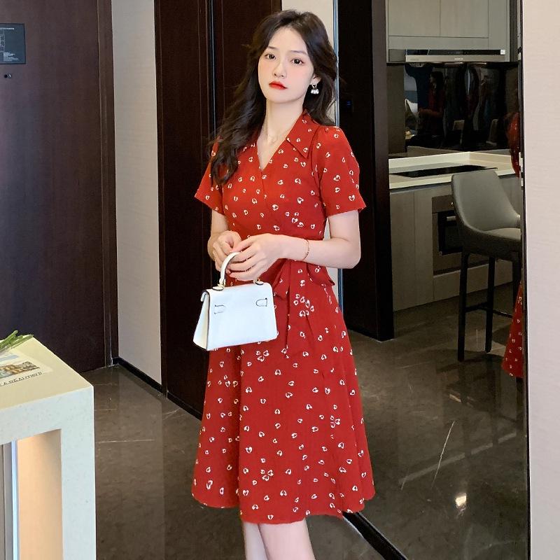 Plus Size Red Summer Dress for Pear-Shaped Women - Slimming Tea Break Style