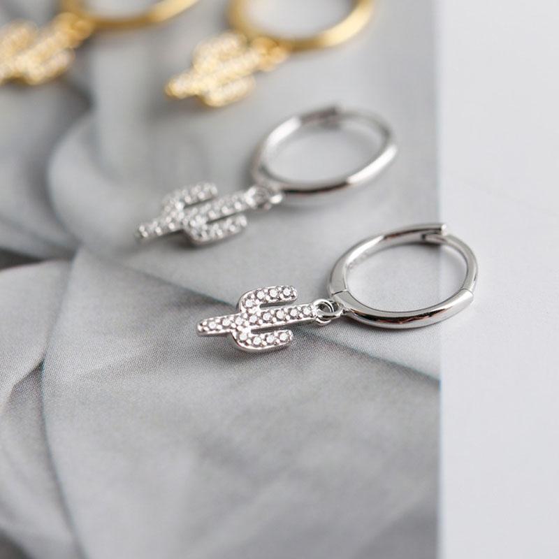 ANENJERY Micro Zircon Cactus pendentif boucles d'oreilles femme mignon Simple Trandy oreille bijoux